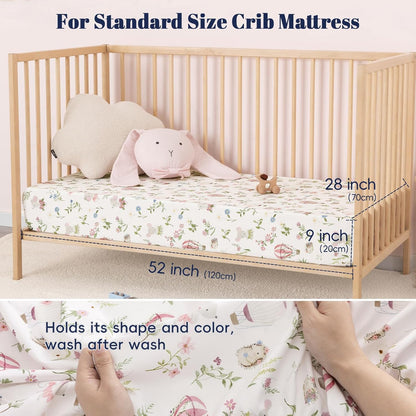 PHF 3 Pack Soft Mini Crib Sheets, Floral & Animal Pack N Play Sheets for Baby Boys Girls, No Slip Universal Fit for Pack N Play, Playard, Portable and Mini Crib Mattresses,Floral & Animal