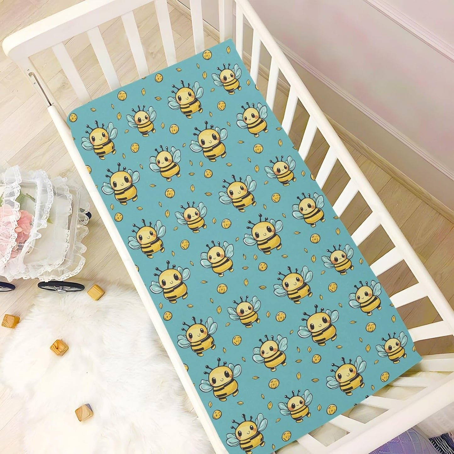 Fitted Crib Sheets Pink Checkered and Bows Stretchy Portable Playard Sheets for Baby Toddler, Breathable Soft Mini Crib Mattress 39 x 27 in for Boys and Girls
