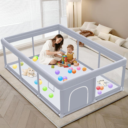 XVISHX Baby Playpen 50 x 50 Inch Play Pen Playards, Playpen for Babies and Toddlers, Baby Playard for Indoor & Outdoor Active Center Game Fence, with Skin-Friendly Fabric and Soft Breathable Mesh Grey