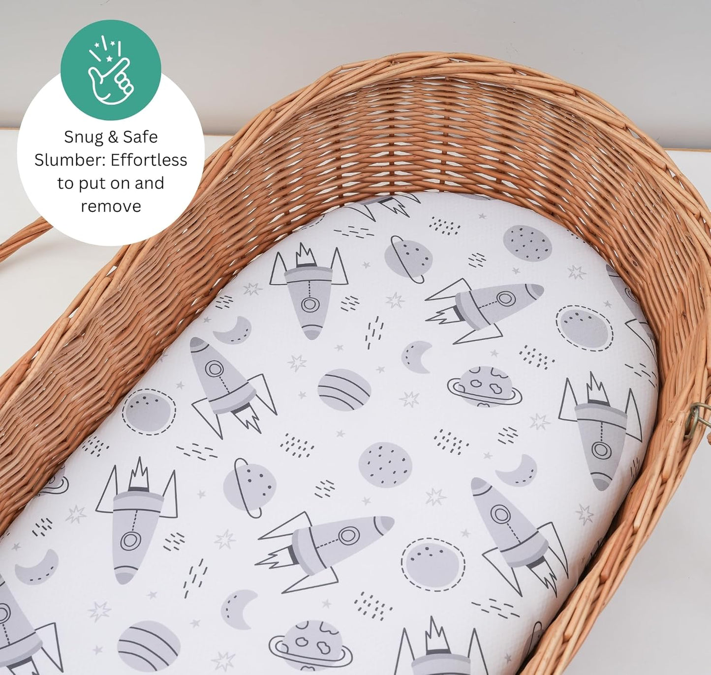 Bassinet Sheets for Papablic, CoZee, Cowiewie, Ezebaby, Nawahev Baby Bassinet Bedside Sleeper by TansyPanda, 3PC, 33x20, Ultra Soft, Breathable Snug Fit, Unisex Boys Girls, Gray White (Space Rockets)