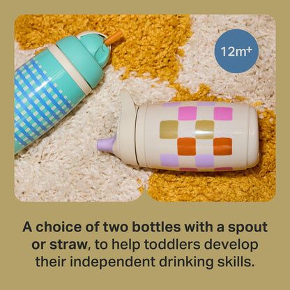 Tommee Tippee Insulated 9oz Sporty Spout Toddler Water Bottle, No Spill, Sippy Cups for Toddlers 1-3, Two-Piece Valve Helps Stop Spills, Green & Teal, BPA Free, Pack of 2