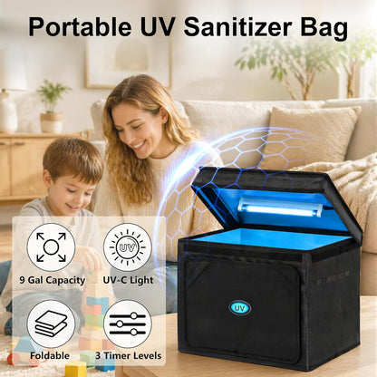 UV Sanitizer Box, 12L Portable Sanitizing and Cleaning Machine with 3-Level Timer, Foldable UV Cleaner Box for Toys, Mask, Towel, Key, UV Cleaning Machine Ozone Free