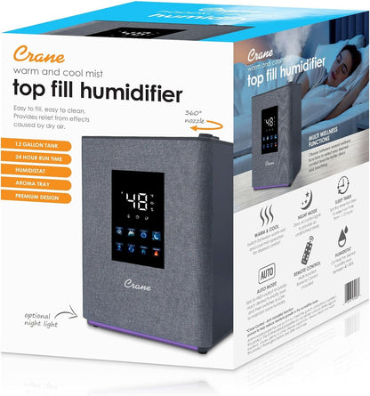 Crane 0.7 Gallon Top Fill Cool Mist Humidifier and Aroma Diffuser, with Color-Changing Night Light and Aroma Diffuser Function, Humidifier For Bedroom, Office or Nursery