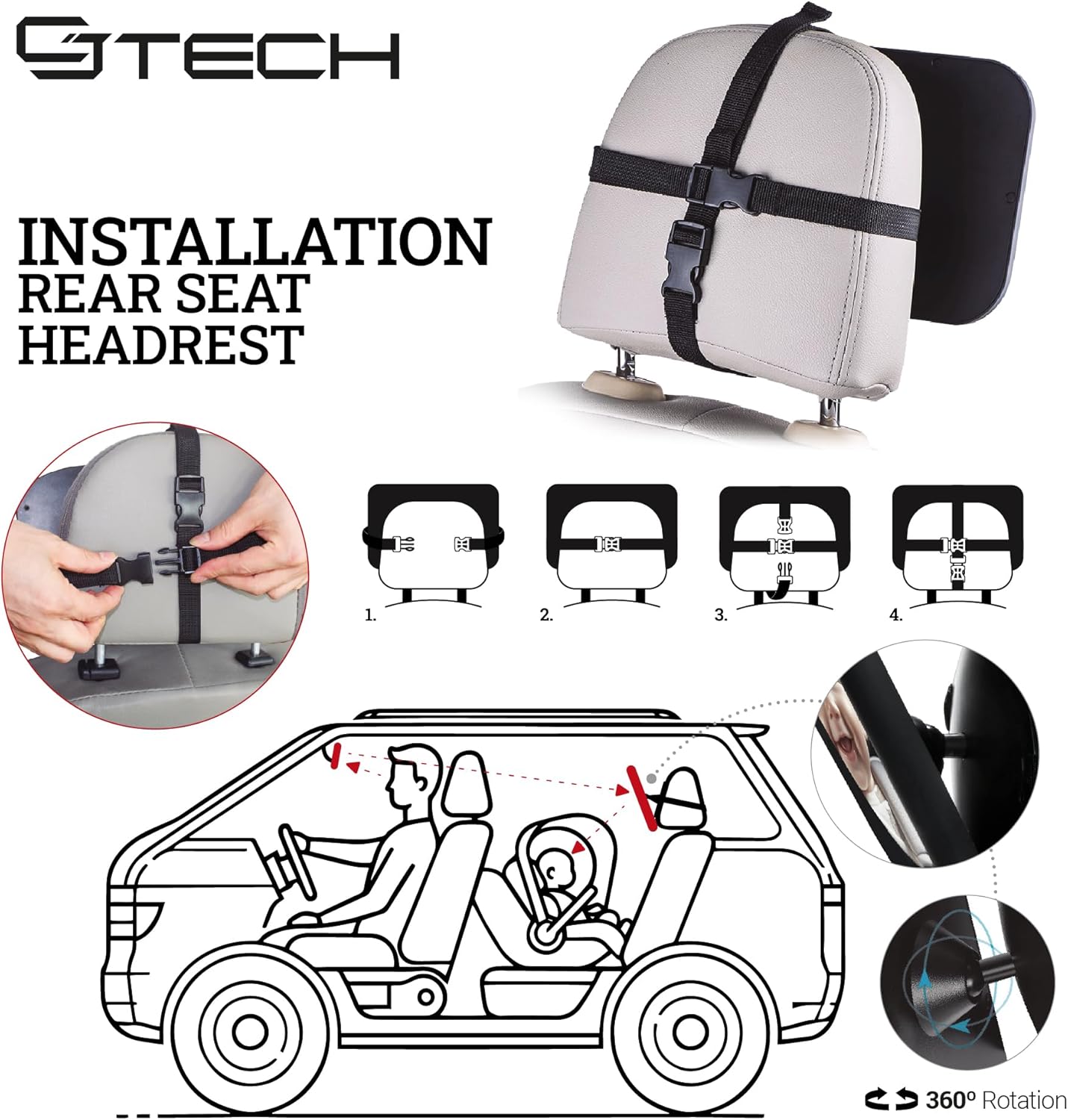 Baby Car Mirror with 360° Rotation - 9.8" Convex Shatterproof Mirror for Baby Safety with Extra Wide & Clear View - car seat mirror for baby rear facing with Adjustable Straps