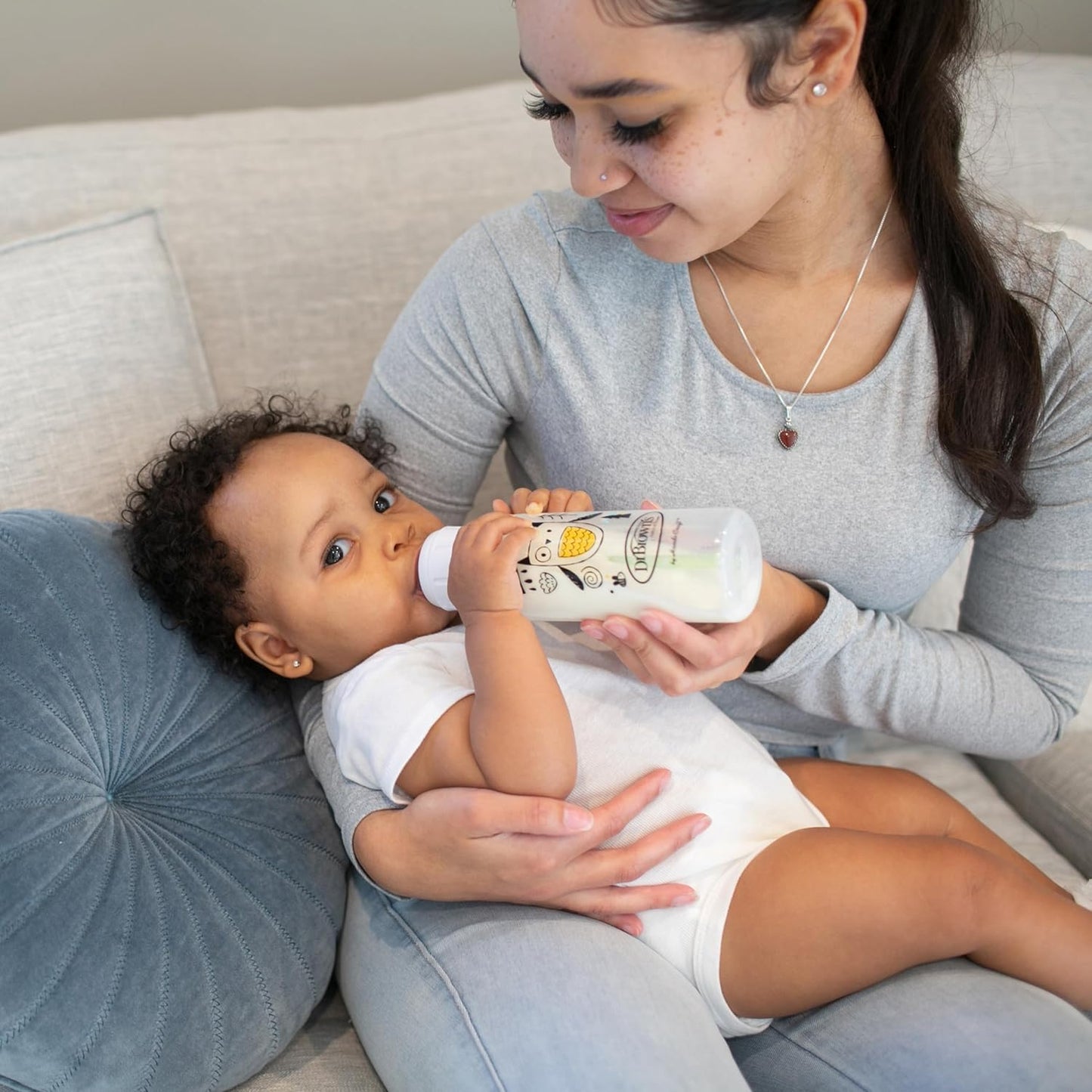 Dr. Brown's Natural Flow Anti-Colic Options+ Narrow Baby Bottle, Bear and Owl, 8 oz/250 mL, with Level 1 Slow Flow Nipple, BPA Free, 0m+, 2-Pack