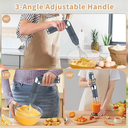 Toogel Cordless Immersion Blender, Electric Hand Blender with 21-Speed & 3-Angle Adjust, USB Rechargeable, BPA-Free & Dishwasher Safe for Baby Food, Smoothies, Soup (Grey)