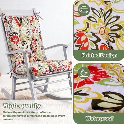 Rocking Chair Cushion with Ties Non-Slip Outdoor Rocking Chair Cushion Set Waterproof Fade-Resistant Porch Garden Patio Glider Rocker Cushions