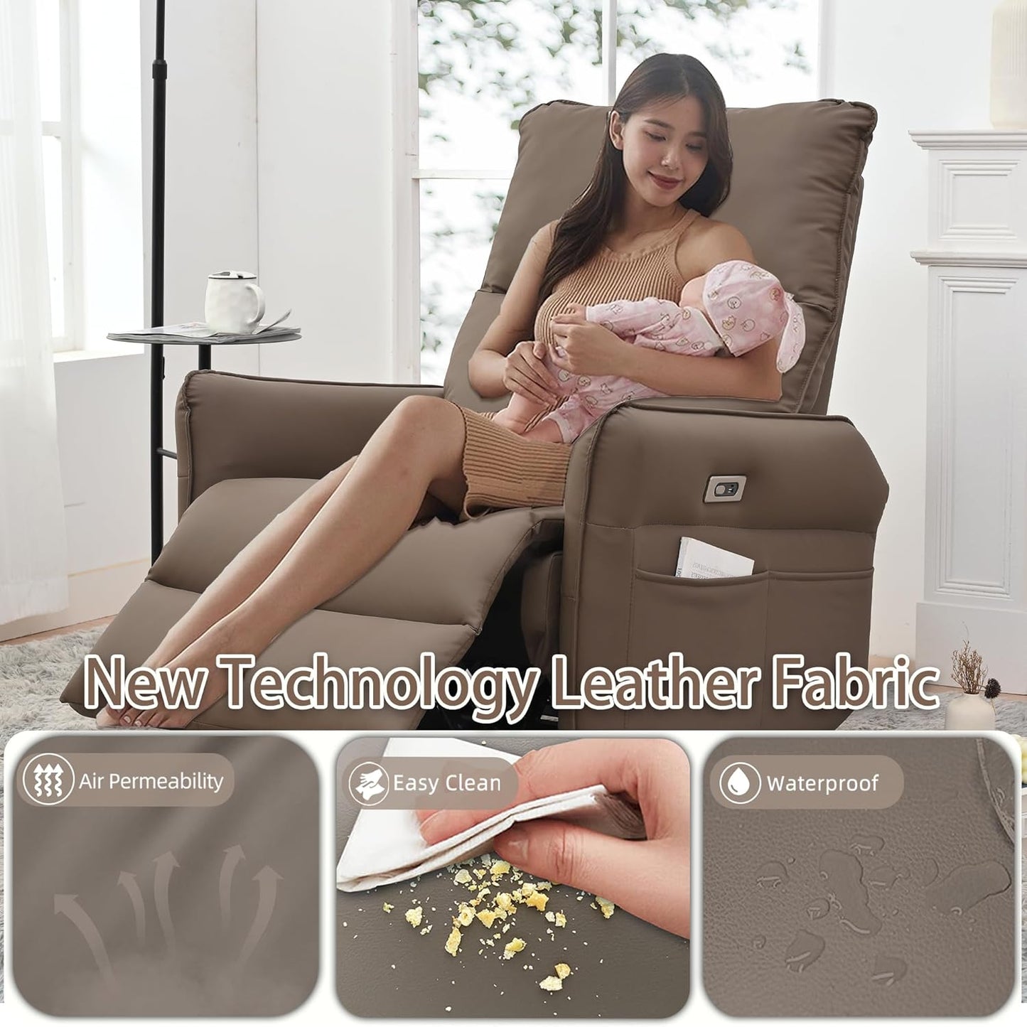 Power Swivel Rocker Recliner Chair for Nursery, Upholstered Snowflake Velvet 270°Swivel Glider Rocker Chair with USB Ports, Small Power Recliners for Small Spaces Living Room