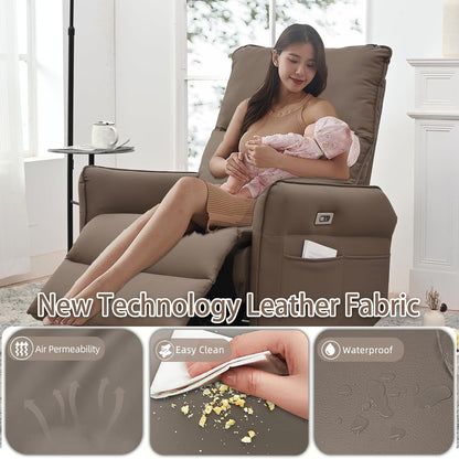Power Swivel Rocker Recliner Chair for Nursery, Upholstered Snowflake Velvet 270°Swivel Glider Rocker Chair with USB Ports, Small Power Recliners for Small Spaces Living Room