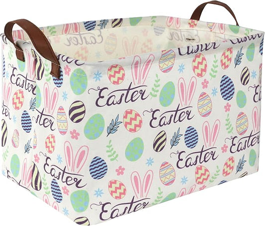Rectangular Easter baskets , Kids Easter Basket Organizer.Cute Storage Basket with Handles.Boys and Girls,Easter Bunny Eggs Decor,Books,Easter Gifts . (Easter bunny eggs)