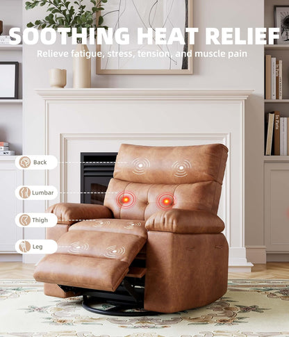 GarveeHome Oversized Power Rocker Swivel Recliner Chair - Heat and Massage, PU Leather Electric Glider Rocking Chair with USB Port, Glider Recliner Nursery Chair for Living Room, Bedroom, Nursery
