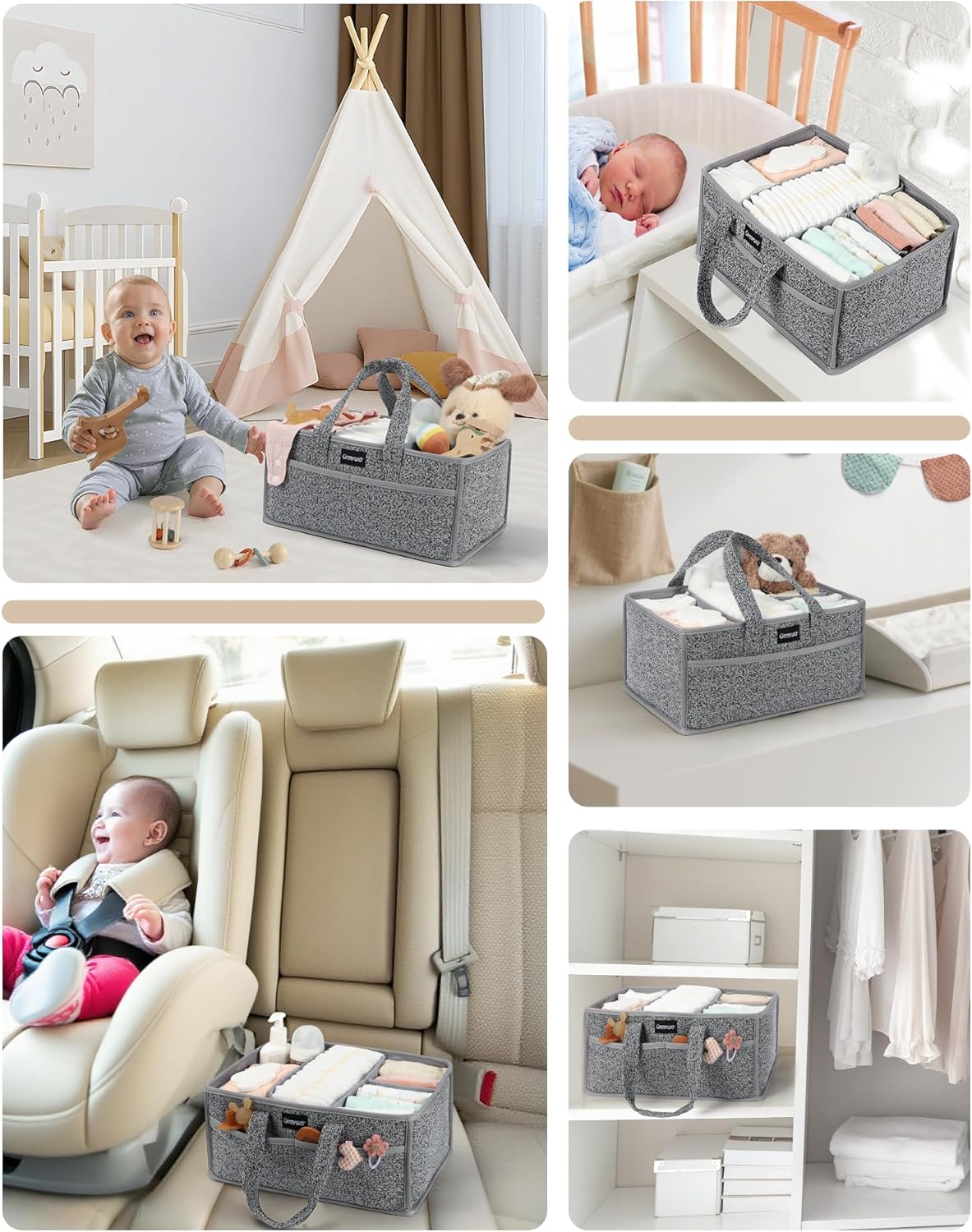 URMYWO Diaper Caddy Organizer - Portable Baby Diaper Caddy with Handle, Large Nursery Organizer Storage Basket for Newborn Essentials, Baby Registry Must Have Shower Gift for Home and Car Travel