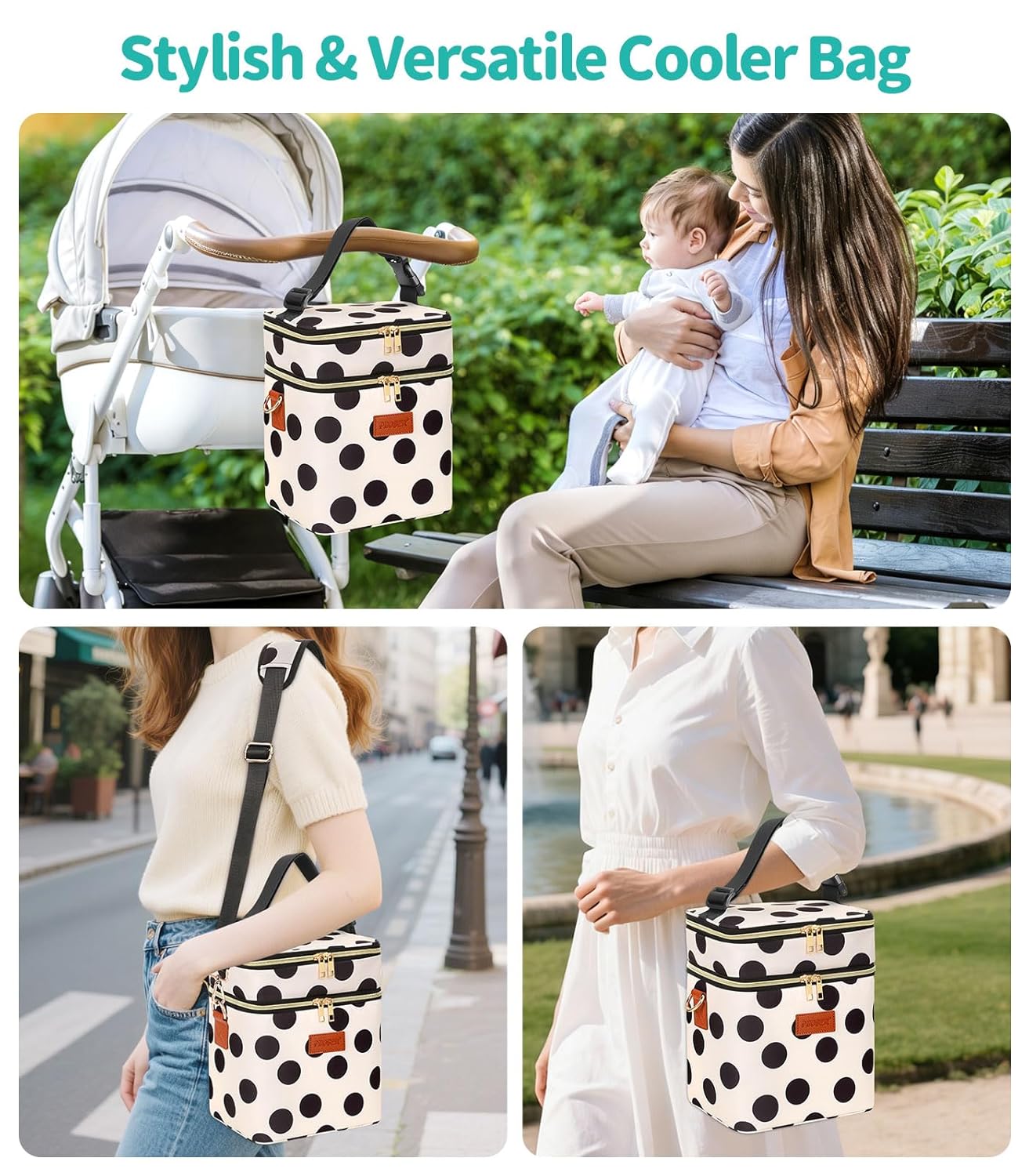 PIIOSER Breastmilk Cooler Bag with Ice Pack Fits 6 Baby Bottles Up to 9 Ounce, Insulated Baby Bottle Tote Bags, Double Layer Waterproof Leak-Proof with Shoulder Strap for Nursing & Working Mom (Grey)