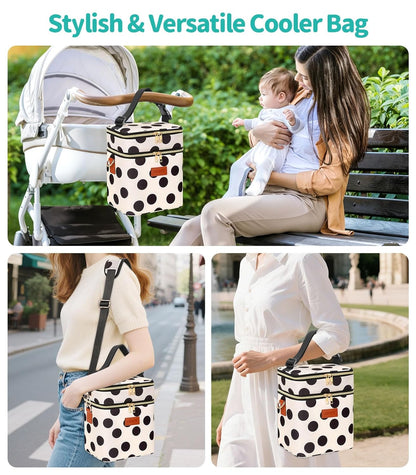 PIIOSER Breastmilk Cooler Bag with Ice Pack Fits 6 Baby Bottles Up to 9 Ounce, Insulated Baby Bottle Tote Bags, Double Layer Waterproof Leak-Proof with Shoulder Strap for Nursing & Working Mom (Grey)