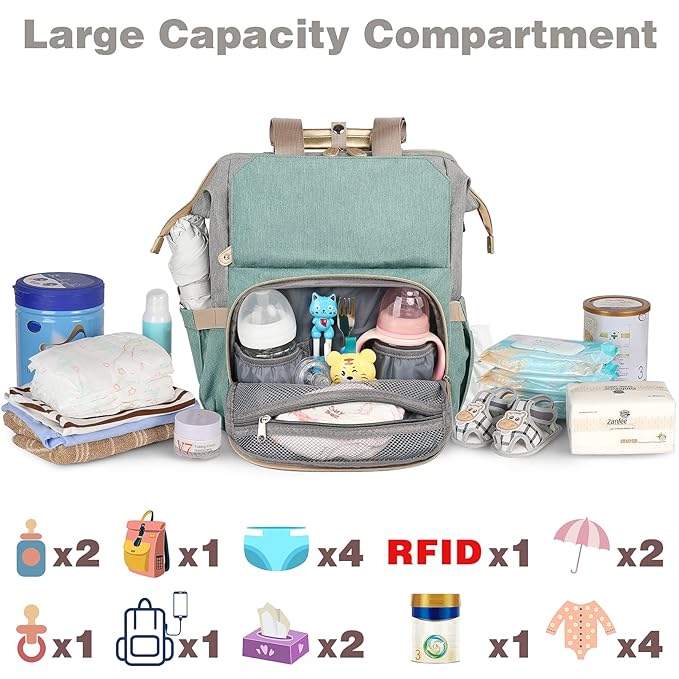 Jiefeike Diaper Bag Backpack,Dad Mom Travel Backpack Diaper Bag for Baby Boys Girls,Insulated Pockets Portable Baby Nappy Bags RFID Anti-Theft Water-Resistant Pocket Stroller