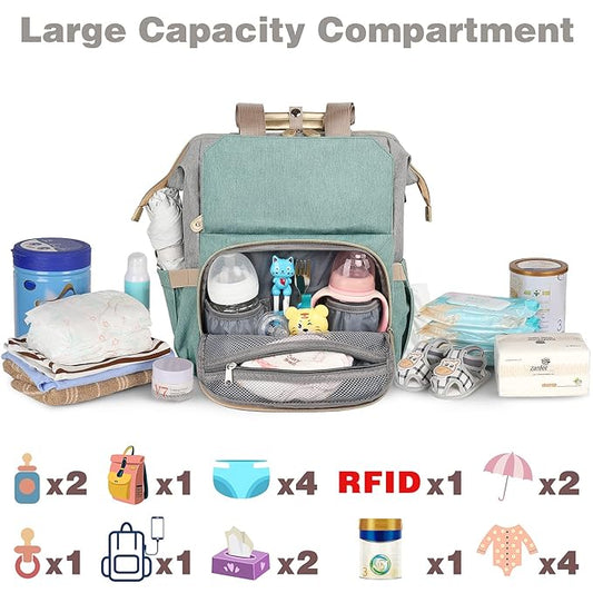 Jiefeike Diaper Bag Backpack,Dad Mom Travel Backpack Diaper Bag for Baby Boys Girls,Insulated Pockets Portable Baby Nappy Bags RFID Anti-Theft Water-Resistant Pocket Stroller
