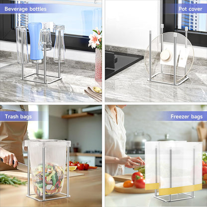 Water Bottle Drying Rack Reusable Bottle Rack Dryer Kitchen Stand Holder Metal Countertop Baby Bottle Drying Rack Water Cup Drying Rack for Plastic Bags, Bottles and Cups (Sliver, Large)