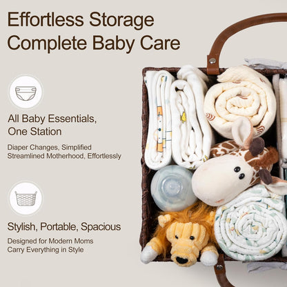 HBlife Large Diaper Caddy Organizer, Washable Waterproof, Portable Plastic Wicker Woven Basket with Divider, Nursery Diaper Station, Baby Shower Gifts Basket & Car Organizer