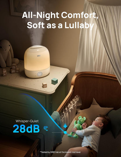 DREO Humidifiers for Bedroom - 30H Max Runtime & RGB Night Light & Sleep Trainer, Ultra Quiet 28dB Cool Mist Humidifier, Top Fill Smart Air Humidifier for Plants, Perfect for Baby & Nursery, HM409S