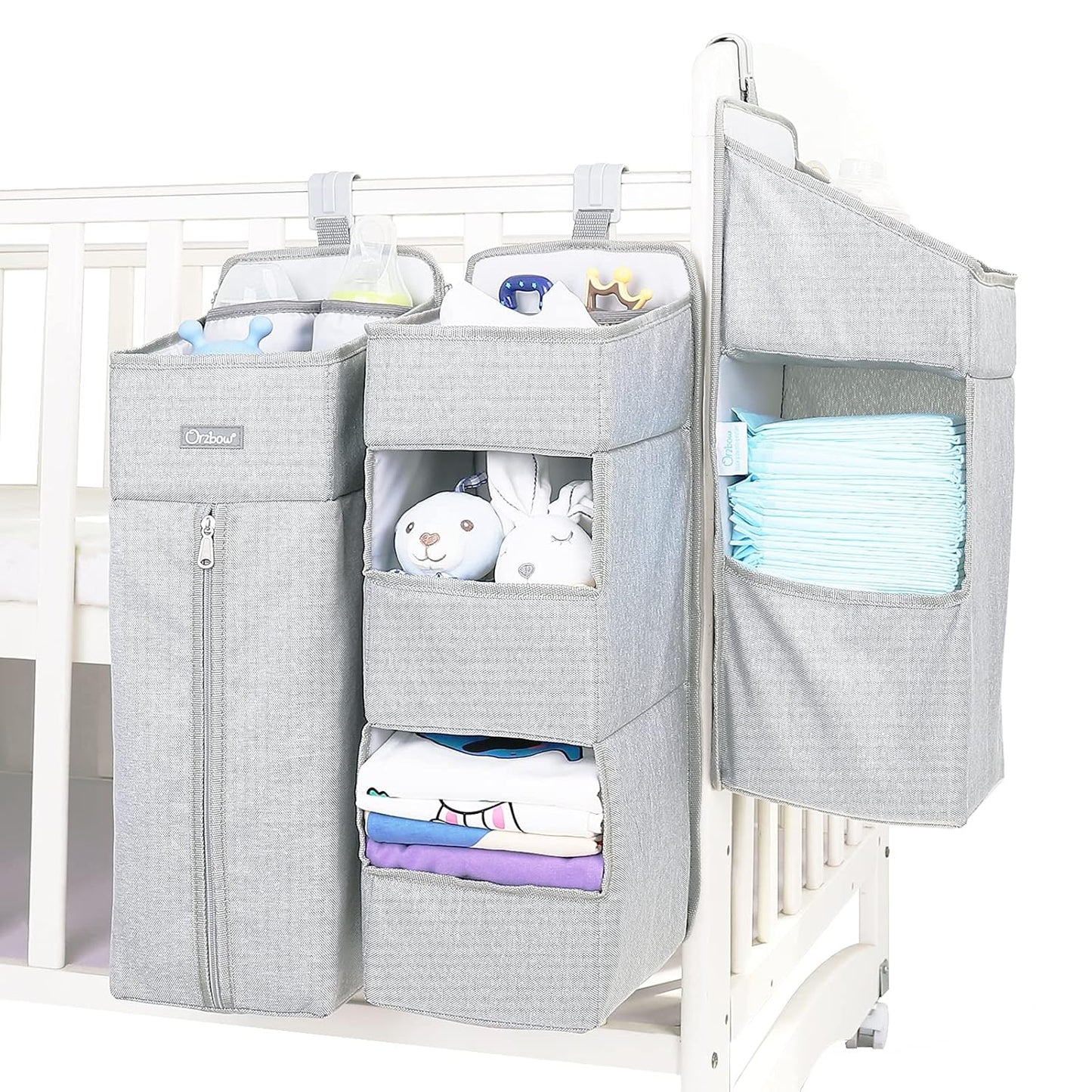 Orzbow 3-in-1 Hanging Diaper Caddy Organizer for Changing Table, Nursery Organization and Diaper Stacker for Crib Wall, Removable Diaper Organizer for Baby Girl Essentials, Pink