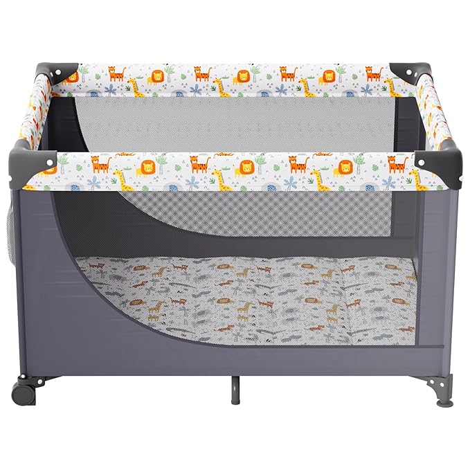 VEVOR Baby Travel Crib and Play Yard, Folding Baby Playpen with Soft Mattress Pad, Portable Toddlers Crib with Breathable Mesh and Travel Bag, Indoor/Outdoor Kid Activity Center for 0-36 Months Babies