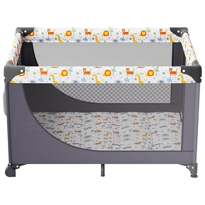 VEVOR Baby Travel Crib and Play Yard, Folding Baby Playpen with Soft Mattress Pad, Portable Toddlers Crib with Breathable Mesh and Travel Bag, Indoor/Outdoor Kid Activity Center for 0-36 Months Babies