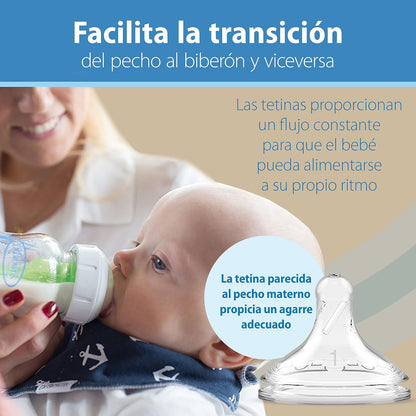 Dr. Brown’s Natural Flow® Level 2 Wide-Neck Baby Bottle Silicone Nipple, Medium Flow, 3m+, 100% Silicone Bottle Nipple, 6 Pack