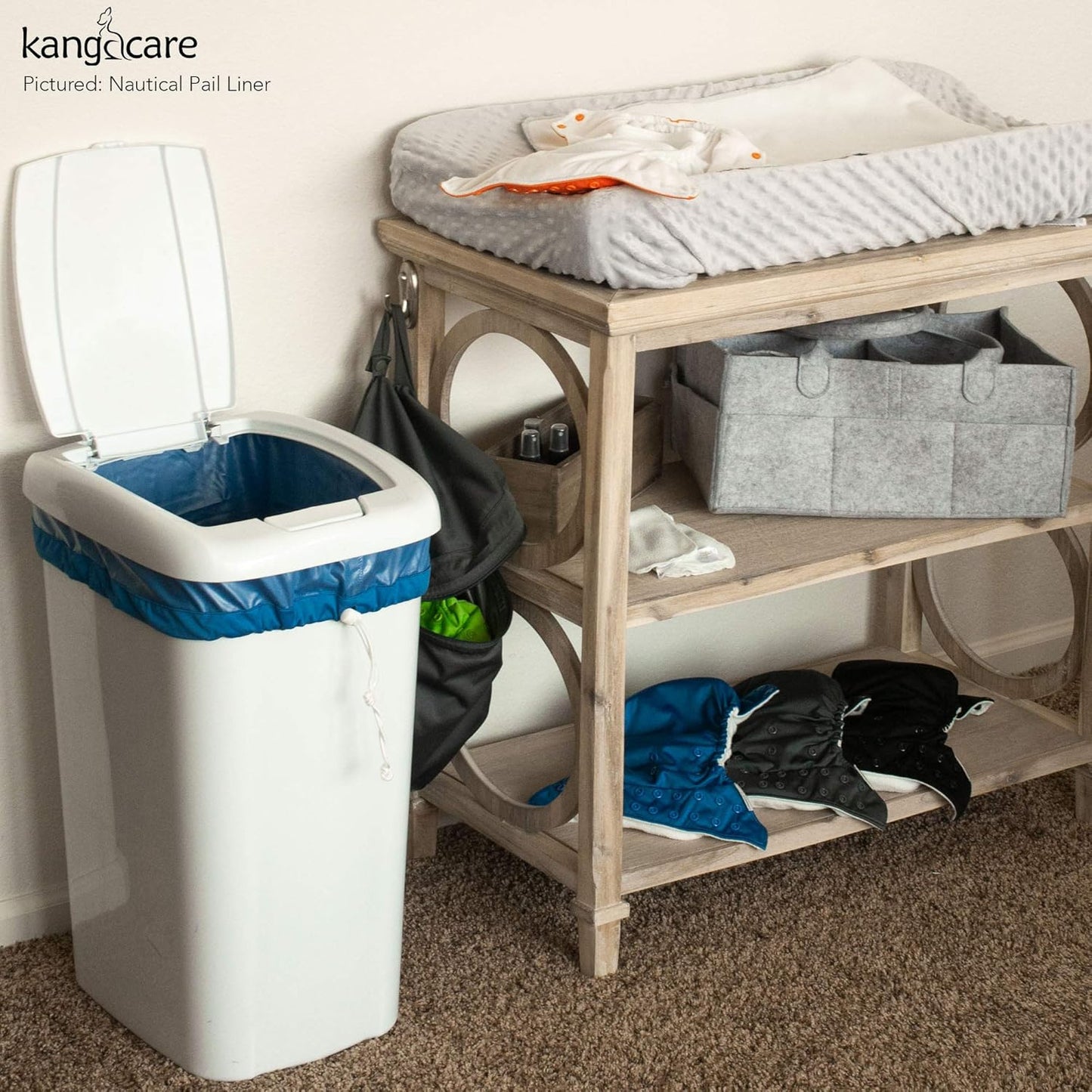 Kanga Care Seam Sealed Drawstring Reusable Diaper Pail Liner Large Barrel Shape 26" height x 51" top x 33" base | Pebble