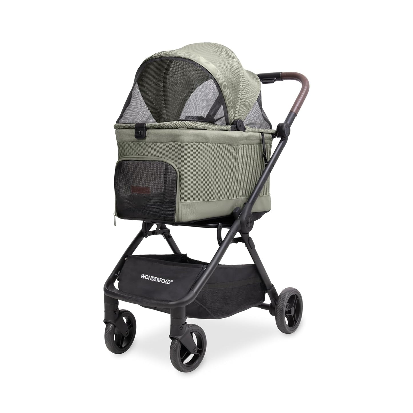 WonderFold Bella Pet Stroller - Autofold Design with Lightweight Aluminum Frame, Breathable Carriage Fabrics and Canopy, Safety Tethers & Easy-Clean Interior - Graphite Black