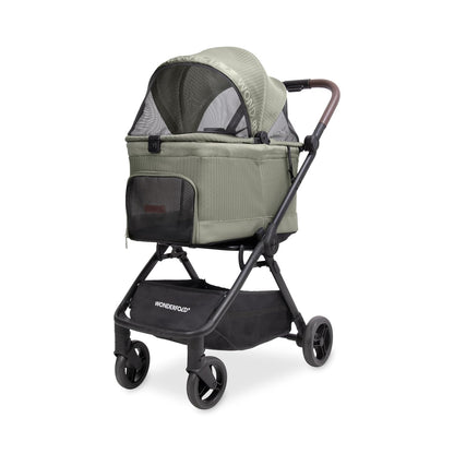 WonderFold Bella Pet Stroller - Autofold Design with Lightweight Aluminum Frame, Breathable Carriage Fabrics and Canopy, Safety Tethers & Easy-Clean Interior - Graphite Black
