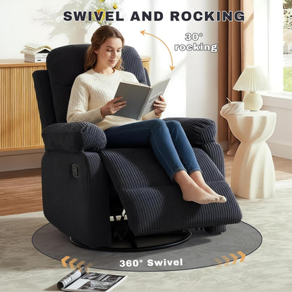 Rocking Recliner Chair,Modern Swivel Glider Recliner Chair,Corduroy Fabric Upholstery Recliner,Manual Reclining Sofa Chair for Living Room,Office,Apartment (Beige)
