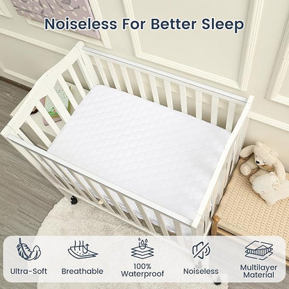 david's kids 2 Pack 38''x25'' Waterproof Mini Crib Mattress Protector, Fitted Pack N Play, Playard and Mini Crib Mattresses, Ultra Soft Breathable Pad Cover for Boys Girls Neutral, White