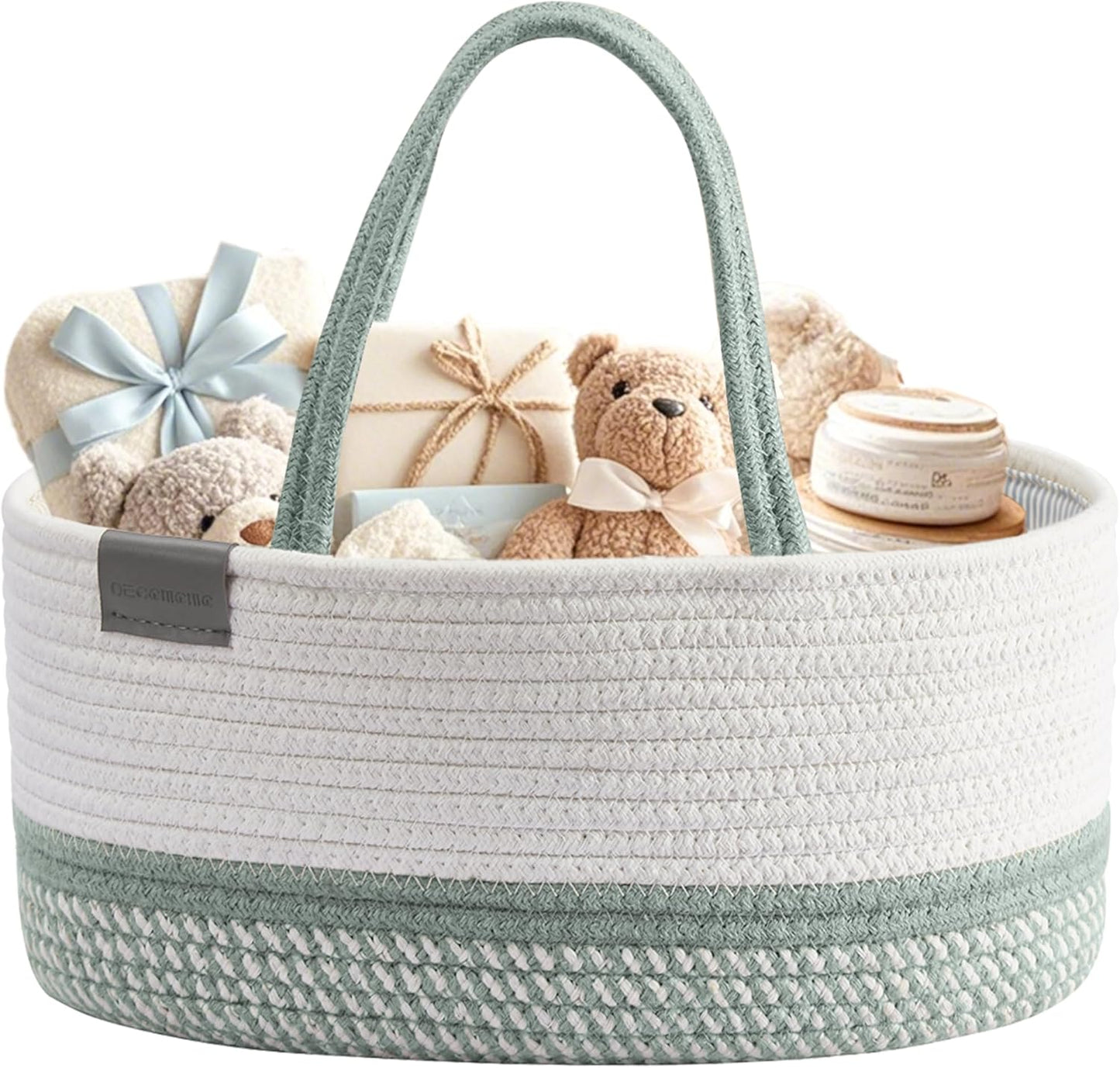 DECOMOMO Baby Caddy Organizer, Mother's Day Diaper Caddy Basket, Baby Baskets for Baby Shower (Spiral Beige & White, Large)