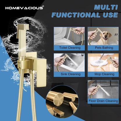 Homevacious Handheld Bidet Sprayer Faucet for Toilet with Hot and Cold Rough-in Valve Adjustable Water Pressure Round Brass Bidet Attachment Set for Feminine Pets and Baby Diaper Washing Matte Black