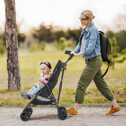One-Handed Folding Lightweight Stroller, Large Storage Basket, Canopy, Cup Holder, Compact Umbrella Stroller Durable Frame, 3-36M Travel Stroller for Airplane Ultra Overhead Friendly (Black)