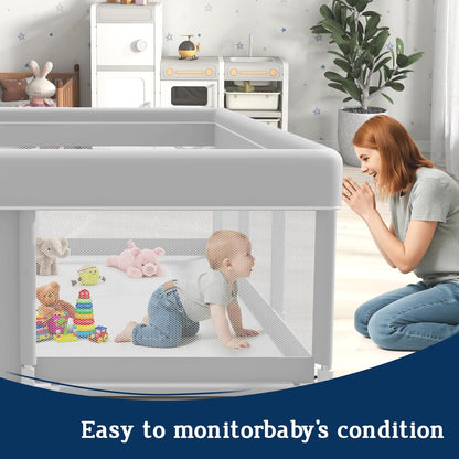 Baby Playpen with Mat, 50x50 Inch Playpen with Mat Waterproof for Babies and Toddlers Play Pen Playards Safety Gate Fence Active Center Indoor
