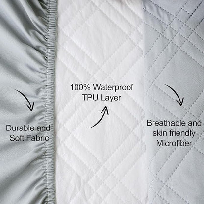 david's kids 2 Pack Waterproof Mini Crib Mattress Protector, Fit Pack N Play, Playard and Mini Crib Mattresses, Ultra Soft Breathable Pad Cover for Boys Girls Neutral, White & Grey Checker
