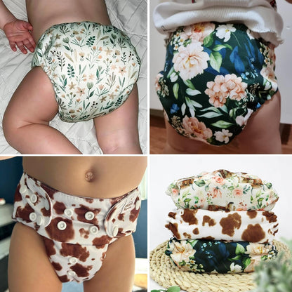 Mama Koala 3.0 Pocket Cloth Diapers for Babies with AWJ Lining, 6 Pack with 6 4-Layer Natural Cloth Diaper Inserts - Reusable and Washable Pocket Diapers(Hardworking Bees) - Colors B