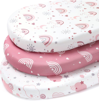 Baby Bedside Bassinet Sheets Girl, 33”x20” Compatible with Baby Delight Dream On Me & Most Rectangle Bedside Sleeper Bassinet Mattress, Super Soft Microfiber Pink Butterfly Flower