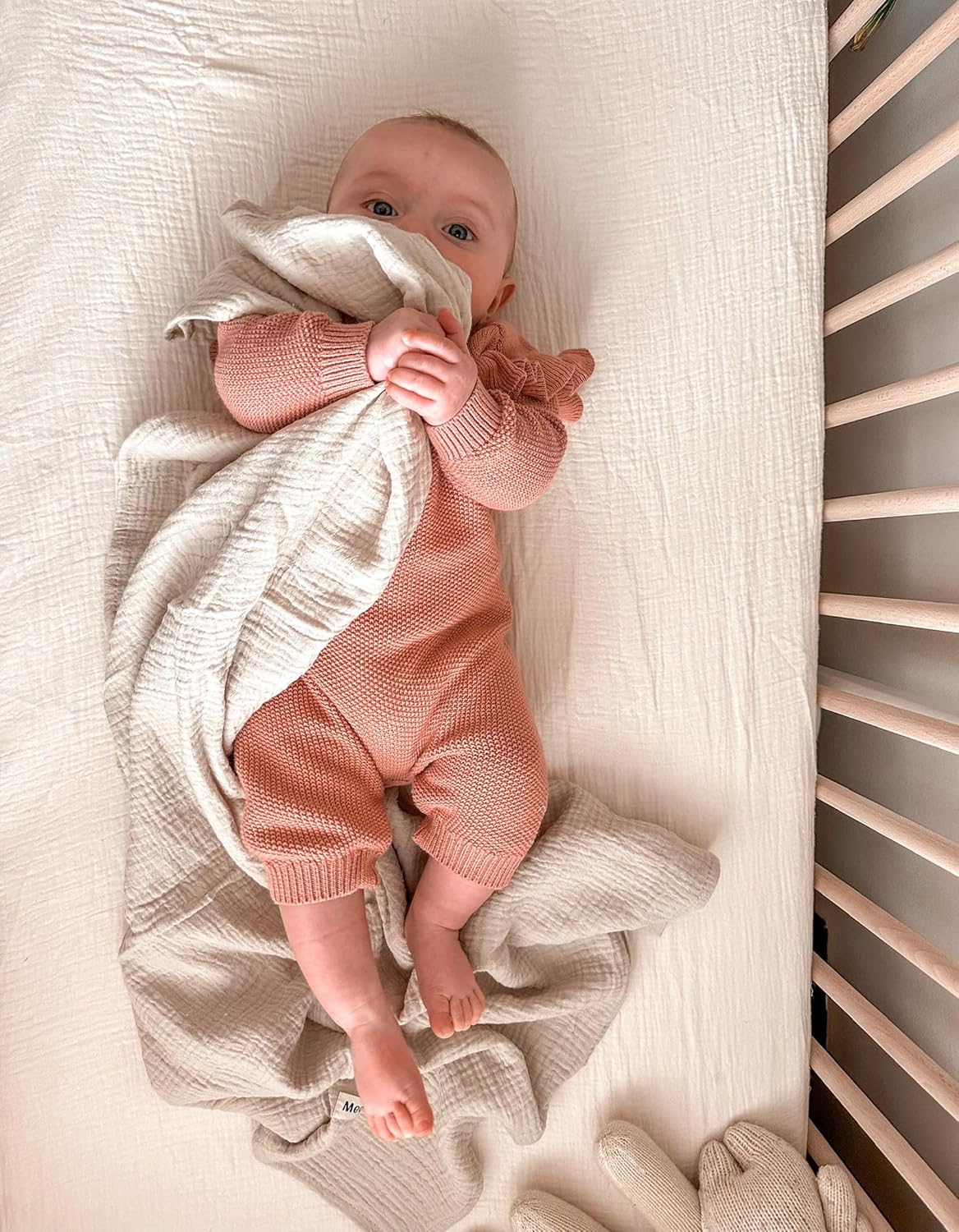 Muslin Bedside Bassinet Sheets 2 Pack, 33x20 Fitted Ultra Soft & Breathable Bedside Sleeper Sheets, Ideal for Baby Girl and Boy, Perfect for Newborns (Hopping Bunnies & Beige)