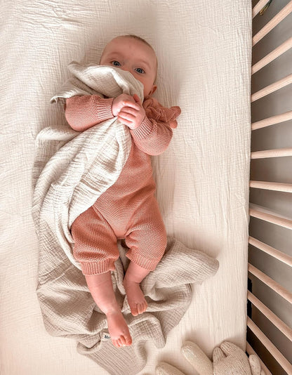 Muslin Bedside Bassinet Sheets 2 Pack, 33x20 Fitted Ultra Soft & Breathable Bedside Sleeper Sheets, Ideal for Baby Girl and Boy, Perfect for Newborns (Hopping Bunnies & Beige)