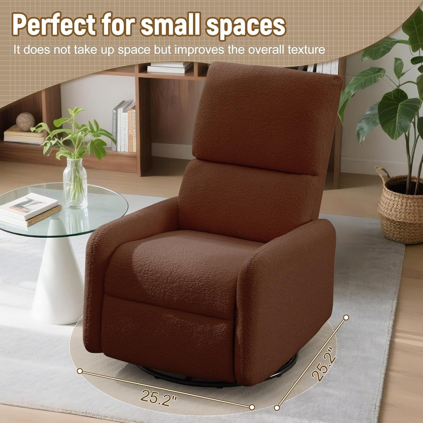 Korser 360° Rocking Chair, Nursery Rocker Chair with Side Pockets, Glider Nursing Chair with Steel Structure Base, Small Chair for Small Spaces, Sherpa Swivel Accent Chairs for Living Room, Nursing