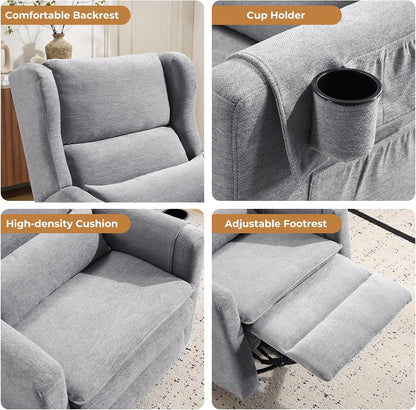 Large Glider Rocker Recliner,Rocking Chair Nursery with Adjustable Headrest,Swivel Rocker Recliner with Lumbar Support,Manual Nursery Rocker Recliner for Living Room& Bedroom,Chenille White