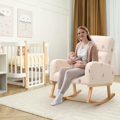 HCHAIRH Rocking Chair Nursery, Upholstered Fabricr Nursing Rocking Chairs with Soft High Back, Modern Nursery Glider Rocker for Mom Living Room, Bedroom, Camel