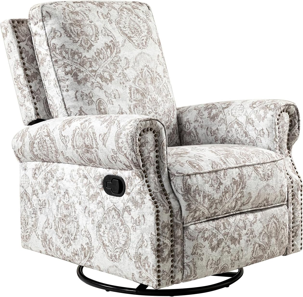 HULALA Home Modern Rocker Recliner, Printed Fabric Swivel Glider with Adjustable Backrest & Footrest, JEACOBEAN