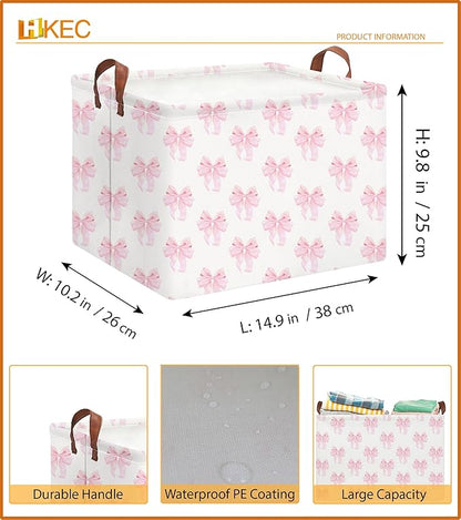 Rectangle Storage Basket with Handles,Collapsible Storage Bin,Books Box,Gift Basket(Shimmer Bowknot)