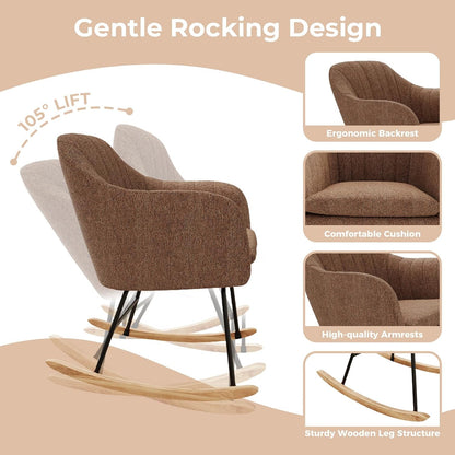 GarveeHome Nursery Rocking Chair, Upholstered Chenille Glider Rocker Chair, Modern Armchair With Wood Legs, Indoor Comfy Accent Chair Nursing Chairs Holds Up to 350 LBS for Living Room, Bedroom, Beige