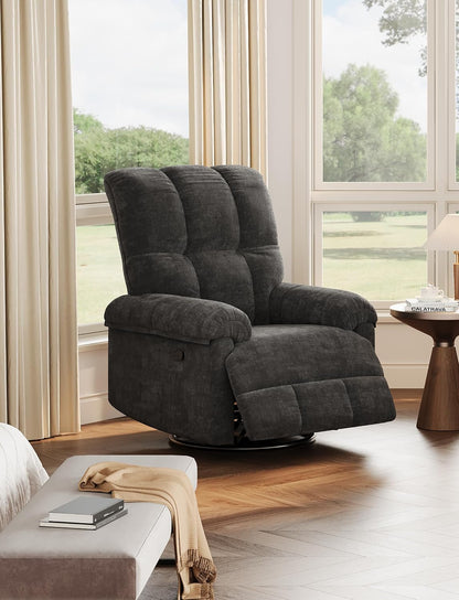 GAOMON Swivel Rocking Recliner Chair, Manual Leather Recliner Glider with Lumbar Support & Padded Armrest, Comfortable Rocker Nursery Single Sofa for Living Room and Bedroom (Cream)