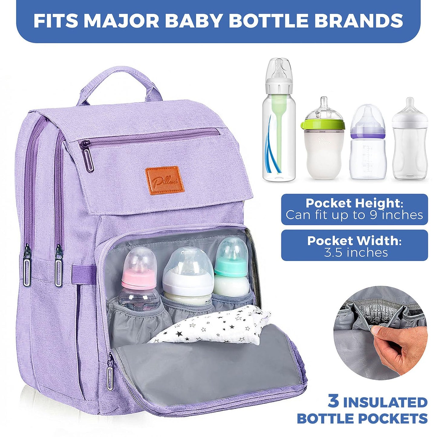 PILLANI Baby Diaper Bag Backpack - Large Waterproof Travel Diaper Bag for Boys & Girls, 16 Organizer Pockets with Changing Pad, Insulated Bottle Pockets & Stroller Straps, Baby Shower Gifts, Dinosaur