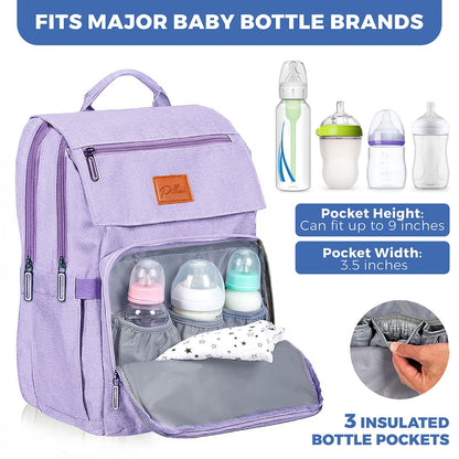 PILLANI Baby Diaper Bag Backpack - Large Waterproof Travel Diaper Bag for Boys & Girls, 16 Organizer Pockets with Changing Pad, Insulated Bottle Pockets & Stroller Straps, Baby Shower Gifts, Dinosaur
